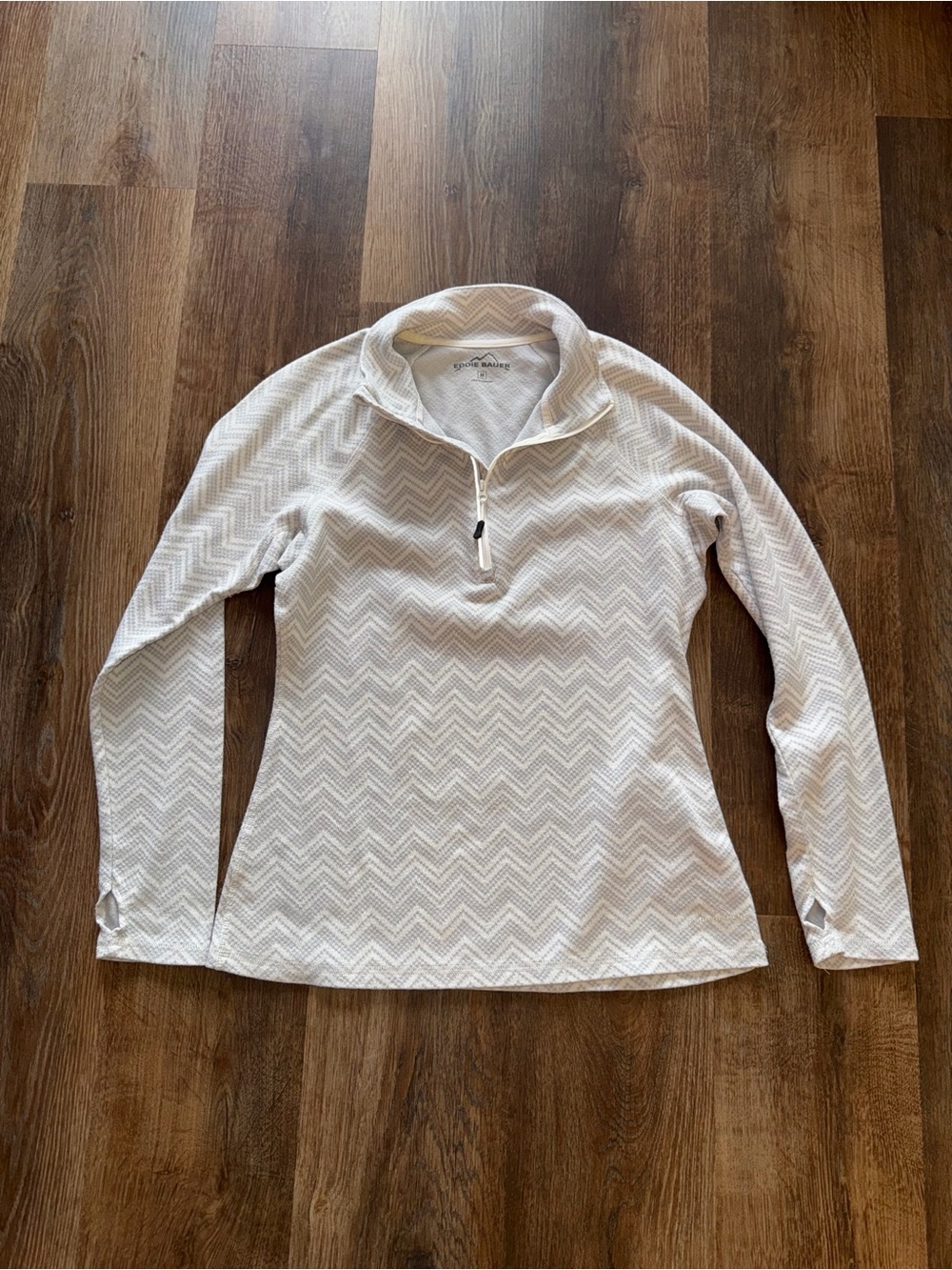 Eddie Bauer Women’s White Chevron Quarter-Zip Pullover - Size M